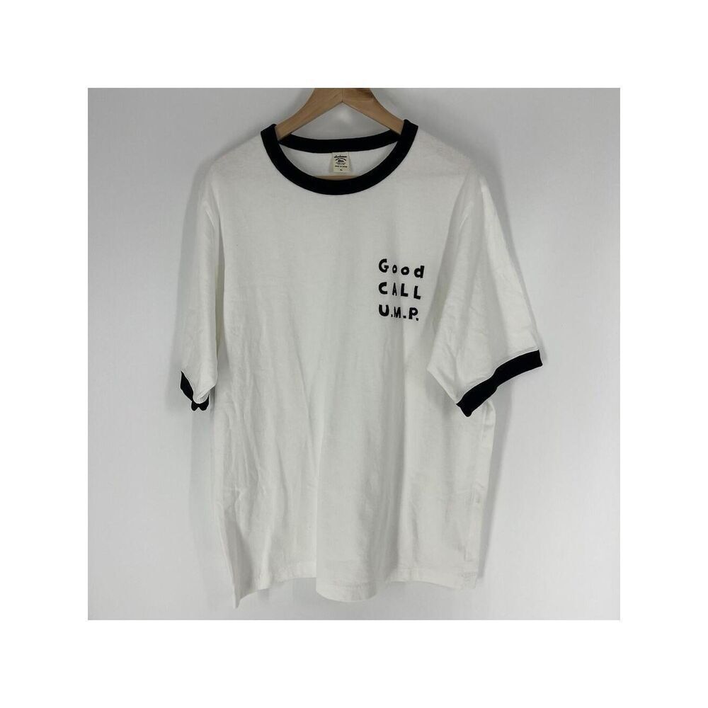 Jackman Baseball T Shirt Size XL Mens White Black Ringer Tee Good Call Ump Japan
